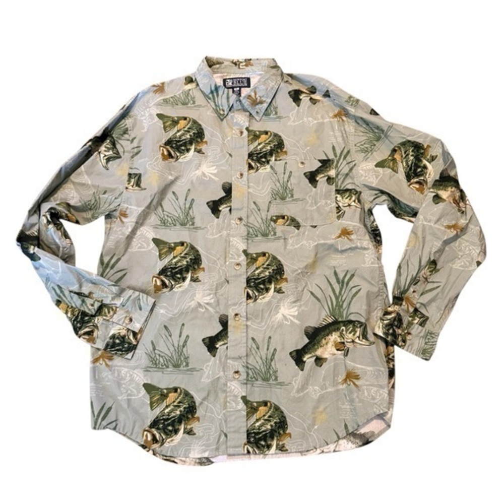 Vintage Newport Blue large mouth bass fish fishing outdoor long sleeve shirt